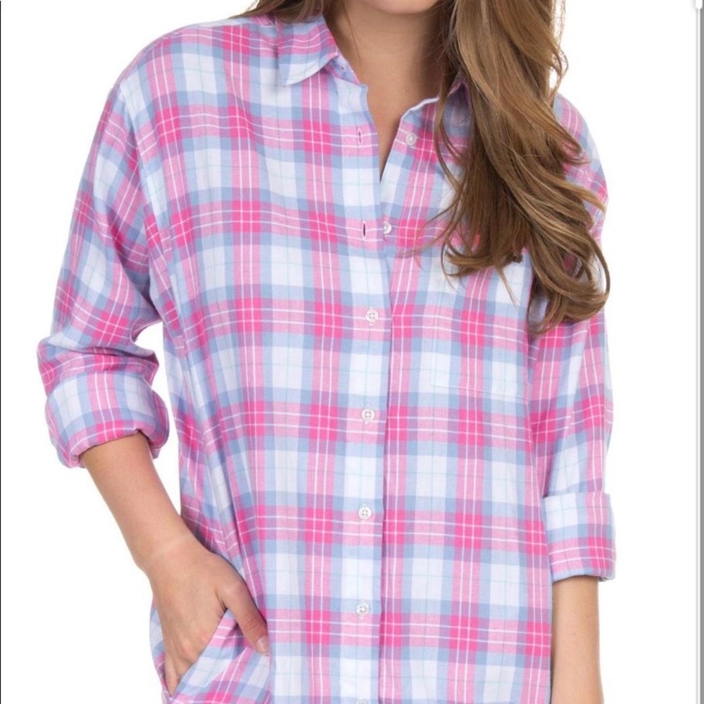 Lauren James Boyfriend Plaid Flannel Pockets Top